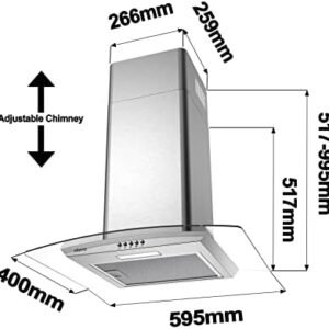 CIARRA CBCS6506B Curved Glass Cooker Hood 60cm 650 m³/h Chimney Hoods with 3 Speed Recirculating Ducting Kitchen Ventilation Extractor Fan with Carbon Filter [Energy Class A+++]