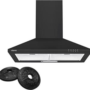CIARRA Cooker Hood 60cm CBCB6201 600mm Kitchen Extractor Hood with Carbon Filters Recirculating&Ducting Wall Mounted Cooker Extractor Fan Black