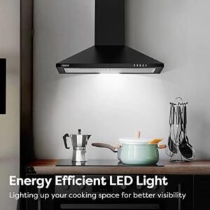 CIARRA Cooker Hood 60cm CBCB6201 600mm Kitchen Extractor Hood with Carbon Filters Recirculating&Ducting Wall Mounted Cooker Extractor Fan Black