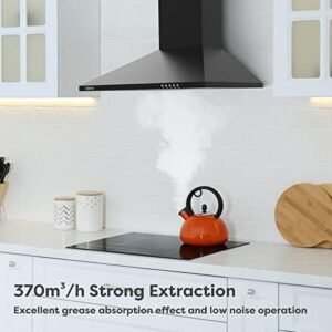 CIARRA Cooker Hood 60cm CBCB6201 600mm Kitchen Extractor Hood with Carbon Filters Recirculating&Ducting Wall Mounted Cooker Extractor Fan Black