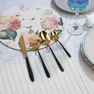 Salter BW07218 NoirGold 16-Piece Cutlery Set - Stainless Steel Flatware, Dinnerware For 4 Place Settings, Gold Mirror Polish Finish