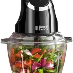 Russell Hobbs Desire Electric Fruit & Vegetable Mini Chopper, 1L glass bowl with 500ml food capacity & storage lid, Dishwasher safe parts, Stainless Steel blades, One touch operation, 200W, 24662