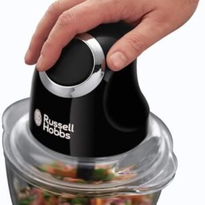 Russell Hobbs Desire Electric Fruit & Vegetable Mini Chopper, 1L glass bowl with 500ml food capacity & storage lid, Dishwasher safe parts, Stainless Steel blades, One touch operation, 200W, 24662