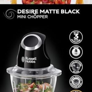 Russell Hobbs Desire Electric Fruit & Vegetable Mini Chopper, 1L glass bowl with 500ml food capacity & storage lid, Dishwasher safe parts, Stainless Steel blades, One touch operation, 200W, 24662