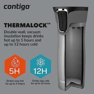 Contigo West Loop Autoseal Travel Mug, Stainless Steel Thermal Vacuum Flask, Leakproof Tumbler, Coffee Mug with BPA Free Easy-Clean Lid, 470 ml, Black