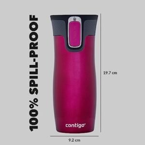 Contigo West Loop Autoseal Travel Mug, Stainless Steel Thermal Mug, Vacuum Flask, Leakproof Tumbler, Coffee Mug with BPA Free Easy-Clean Lid, 470 ml, Raspberry
