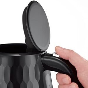 Russell Hobbs Honeycomb Electric 1.7L Cordless Kettle (Fast Boil 3KW, Black premium plastic, matt & high gloss finish, Removable washable anti-scale filter, Push button lid, Perfect pour spout) 26051