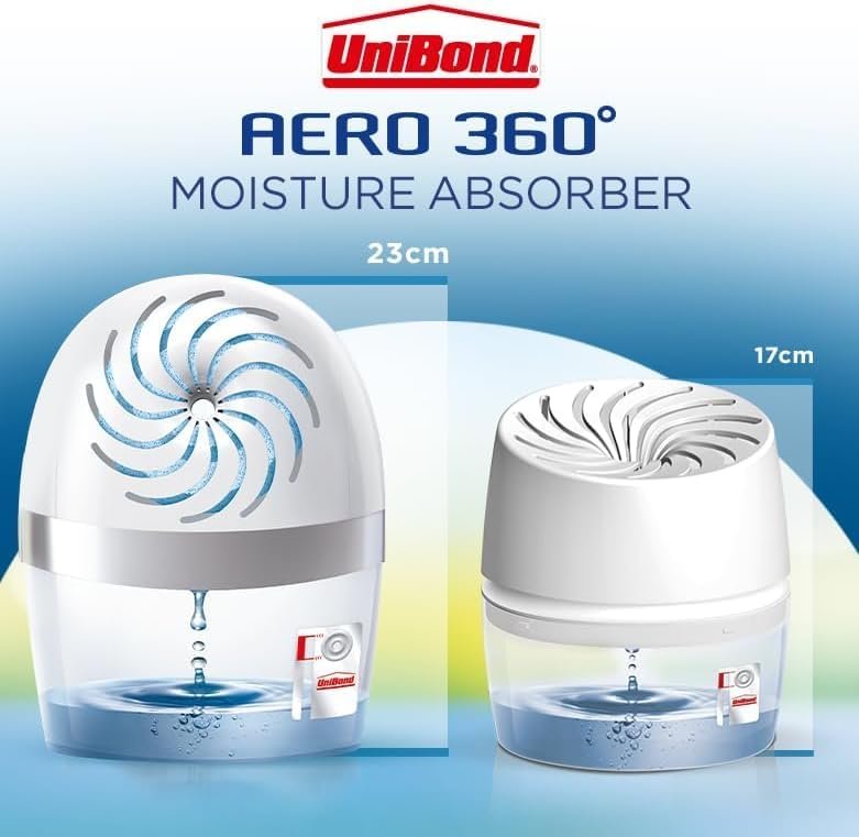 UniBond AERO 360º Moisture Absorber, 1 Device incl. 1 Refill Tab 450g, Ultra-Absorbent Dehumidifier, Helps to Prevent Condensation, Mould & Musty Smells, Recyclable, Refillable Condensation Absorber