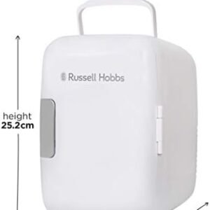 Russell Hobbs Mini Fridge RH4CLR1001 4L/6 Can Portable Mini Cooler & Warmer for Drinks, Cosmetics/Makeup/Skincare, AC/DC Power, Retro Style, White, For Bedroom, Home, Caravan, Car