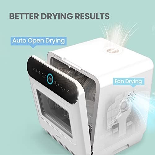 COMFEE' Mini Plus Dishwasher TD305-W Compact Table Top Dishwasher with 3 Place Settings, 7 Programmes, Touch Control, LED Display, Delay Start and Off-peak Wash Function - White