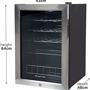 Russell Hobbs Mini Fridge 20 Bottle/62L Lockable Freestanding Stainless Steel Table Top Mini Beer & Wine Fridge, LED Light & Lock and Key with Glass Door RHGWC4SS-LCK