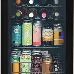 Russell Hobbs Mini Fridge 20 Bottle/62L Lockable Freestanding Black Table Top Mini Beer & Wine Fridge, LED Light & Lock and Key with Glass Door RHGWC4B-LCK