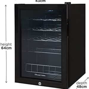 Russell Hobbs Mini Fridge 20 Bottle/62L Lockable Freestanding Black Table Top Mini Beer & Wine Fridge, LED Light & Lock and Key with Glass Door RHGWC4B-LCK