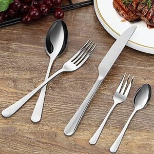 BEWOS Cutlery Set for 6 People, 30-Piece Cutlery Set Including Knife, Fork, Spoon, Cutlery Stainless Steel Mirror Polished, Dishwasher Safe