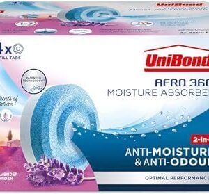 UniBond AERO 360° Moisture Absorber Lavender Garden Refill Tab, aromatherapy, ultra-absorbent and odour-neutralising, for AERO 360° Dehumidifier, Condensation Absorbers, 4 Pack (4 x 450g)