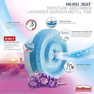 UniBond AERO 360° Moisture Absorber Lavender Garden Refill Tab, aromatherapy, ultra-absorbent and odour-neutralising, for AERO 360° Dehumidifier, Condensation Absorbers, 4 Pack (4 x 450g)