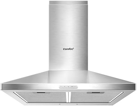 COMFEE' 60 cm Chimney Cooker Hood Stainless Steel Extractor Hood with LED and Recirculating & Ducting System Wall Mounted Range Hood 600 mm Extractor Fan kitchen- Stainless Steel