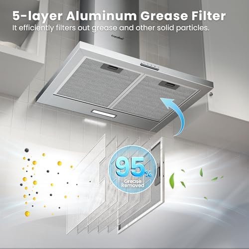 COMFEE' 60 cm Chimney Cooker Hood Stainless Steel Extractor Hood with LED and Recirculating & Ducting System Wall Mounted Range Hood 600 mm Extractor Fan kitchen- Stainless Steel