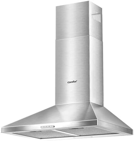 COMFEE' 60 cm Chimney Cooker Hood Stainless Steel Extractor Hood with LED and Recirculating & Ducting System Wall Mounted Range Hood 600 mm Extractor Fan kitchen- Stainless Steel