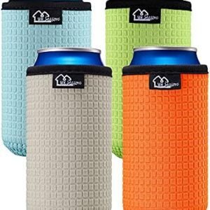 WK IEASON 16oz Can Sleeves Insulators Neoprene Standard Can Covers Coolers Holder Non-Slip Neoprene Can Coolie (16OZ，Green/Orange/Grey/Light Blue)