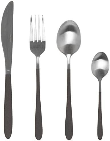Salter BW09388 16 Piece Cutlery Set - Full Pearlies Black Silver Plated Stainless Steel Flatware