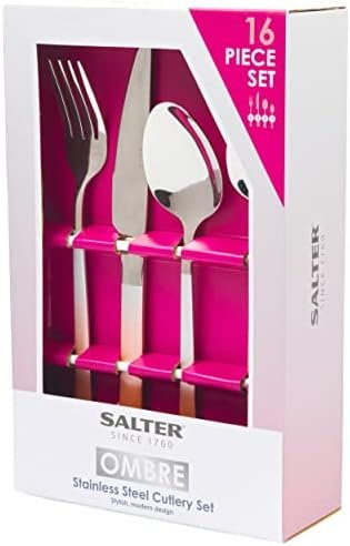 Salter BW10075CTK 16-Piece Stainless Steel Cutlery Set - Full Set Ombre Collection Flatware Service