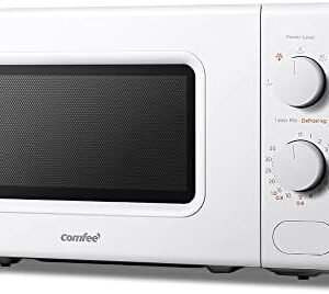 COMFEE' 700W 20L White Microwave Oven With 5 Cooking Power Levels, Quick Defrost Function, And Kitchen Manual Timer - Compact Design CM-M202CC(WH)