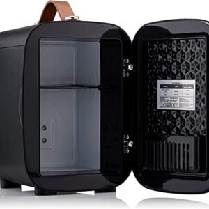 Subcold Pro4 Luxury Mini Fridge Cooler | 4 Litre / 6 Cans | AC and Exclusive USB Power Option | Portable Small Fridge for the Office, Bedroom, Car, Travel, Skincare & Cosmetics (Black) [Energy Class C]