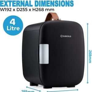 Subcold Pro4 Luxury Mini Fridge Cooler | 4 Litre / 6 Cans | AC and Exclusive USB Power Option | Portable Small Fridge for the Office, Bedroom, Car, Travel, Skincare & Cosmetics (Black) [Energy Class C]