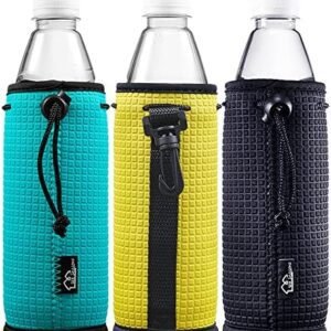 WKieason 16-18oz Neoprene Water Bottle Sleeves Insulators Beverage Bottle Can Sleeves Covers Beer Bottle Sleeves Coolers Holder Non-Slip Neoprene Drink Coolier Sleeves 3PC Pack (Black/Blue/Yellow)
