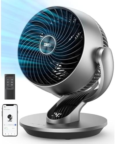 Dreo Smart Table Fan for Bedroom, 28dB Silent Air Circulator Fan with Remote, 7 Inch Diameter Cooling Quiet Desk Fan, 120° Vertical Manual+90° Horizontal Oscillating, 4 Speeds, 5 Modes, 12H Timer