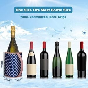 WK IEASON Standard Wine Cooler Sleeves Portable Champagne Insulator Sleeve Can Cooler Beer Cooler Cover- Keeps Wine & Champagne Chilled for Hours (Small Flower Blue)