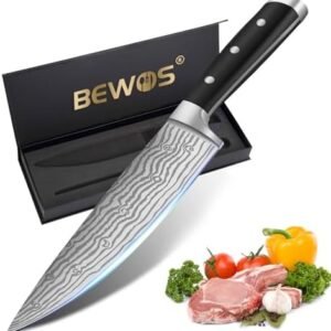 BEWOS 8.3-Inch Chef Knife, Professional Kitchen Knife, Ultra Sharp Chefs Knife Set, Premium Stainless Steel Chef’s Knives for Kitchen, Cooking Knife, Ergonomic Handle, Gift Box