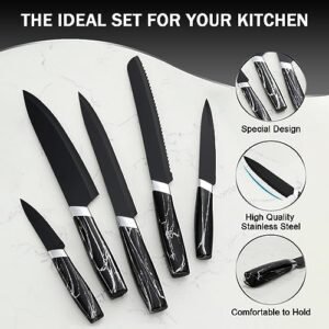BEWOS Kitchen Knife Set, 5PCS Professional Kitchen Knives with Chef Knife, Bread Knife, Slicing Knife, Utility Knife & Paring Knives, Stainless Steel Sharp Knife Set for Kitchen, Dishwasher Safe
