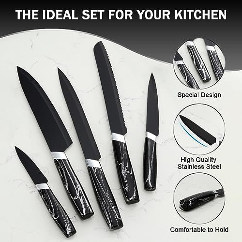 BEWOS Kitchen Knife Set, 5PCS Professional Kitchen Knives with Chef Knife, Bread Knife, Slicing Knife, Utility Knife & Paring Knives, Stainless Steel Sharp Knife Set for Kitchen, Dishwasher Safe