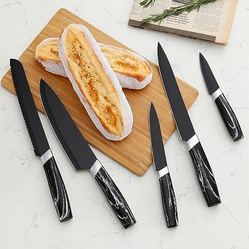 BEWOS Kitchen Knife Set, 5PCS Professional Kitchen Knives with Chef Knife, Bread Knife, Slicing Knife, Utility Knife & Paring Knives, Stainless Steel Sharp Knife Set for Kitchen, Dishwasher Safe