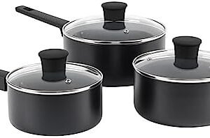 Russell Hobbs RH02841EU7 Shield 20 cm Saucepan – Non-Stick Coating 10x Tougher*, Induction Suitable Cooking Pot, Tempered Glass Lid, Pressed Aluminium Casserole, Easy to Clean, Soft-Touch Handle