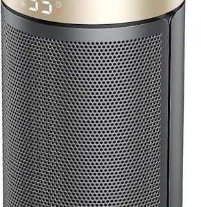 Dreo Electric Heater, 1500W Energy Efficient Space Silent Room Heater, Portable Ceramic Fan Heaters, Thermostat 3 Modes 12H Timer, Overheat & Tip Over Protection, for Bedroom, Atom 316, Gold
