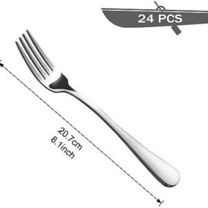 BEWOS Silver Forks 24 Pieces, Stainless Steel Forks Set, 8 Inches (20.3 Cm) Silver Fork Set, Table Forks, Cutlery Forks, Mirror Polished, Dishwasher Safe, Suitable for Household, Restaurant, Canteen