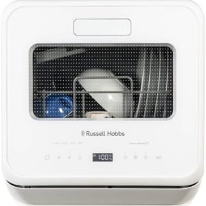 Russell Hobbs Mini Dishwasher Compact Table Top 2 Place Setting, LED Display, Touch Control, 4 Programmes, Portable & Efficient, Baby Care, Rinse & Eco Mode, No Plumbing, White RH2TTDW101W