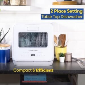 Russell Hobbs Mini Dishwasher Compact Table Top 2 Place Setting, LED Display, Touch Control, 4 Programmes, Portable & Efficient, Baby Care, Rinse & Eco Mode, No Plumbing, White RH2TTDW101W