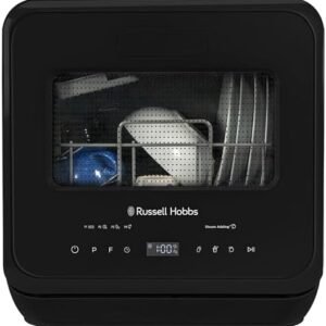 Russell Hobbs Mini Dishwasher Compact Table Top Black 2 Place Setting Dishwasher, LED Touch Control, 4 Programmes, Portable & Efficient, Baby Care, Fruit Wash & Eco Mode, No Plumbing, RH2TTDW101B [Energy Class G]
