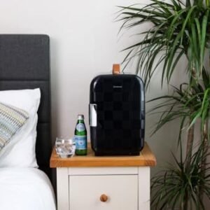 Subcold Pro10 Luxury Mini Fridge Cooler | Compact 10L Portable Small Fridge 12v & 240v | Efficient Quiet Cooling System | Ideal for Bedroom, Office, Beauty & Car | (Chequer Black) [Energy Class E]