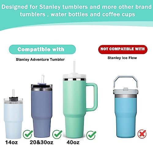 WK ieason Replacement Silicone Straws Reusable Bendy Drinking Starws Compatible with Stanley 20-40oz Tumblers and Other Brands with 2 Colorful Brushes, Color Non Toxic Straws for Toddler and Kids