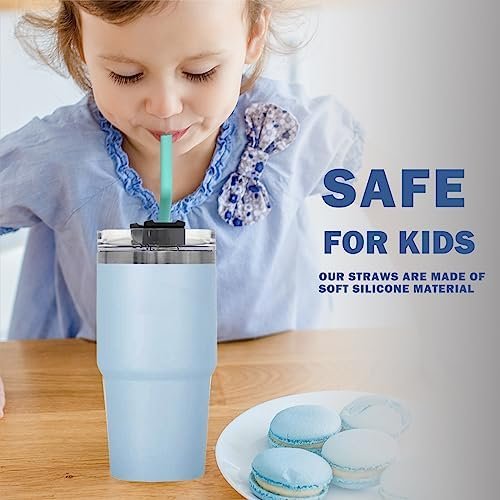 WK ieason Replacement Silicone Straws Reusable Bendy Drinking Starws Compatible with Stanley 20-40oz Tumblers and Other Brands with 2 Colorful Brushes, Color Non Toxic Straws for Toddler and Kids