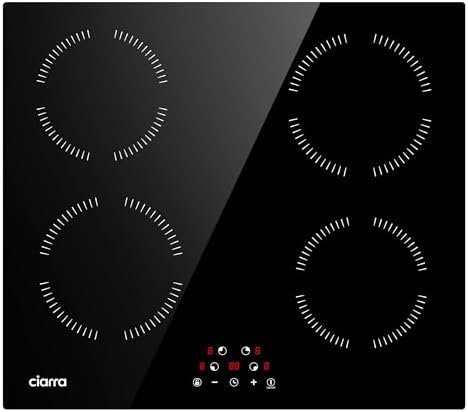 CIARRA CABBIH4-A Built-in Induction Hob 4 Zones Touch Control Ceramic Glass Plate 9 Power Levels Fast Heating Child Safety Lock Black