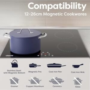 CIARRA CABBIH4-A Built-in Induction Hob 4 Zones Touch Control Ceramic Glass Plate 9 Power Levels Fast Heating Child Safety Lock Black