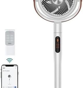 Dreo 43 Inch Smart Pedestal Fan for Bedroom, 25dB Silent Standing Fan with Remote, 120°+105° Oscillating Air Circulator Fan, 6 Modes, 8 Speeds, Works with Alexa/Google, PolyFan 513S, White