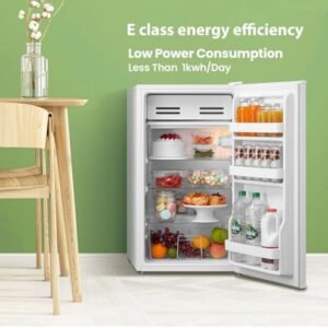 COMFEE' RCD93WH2(E) Under Counter Fridge, 93L Small Fridge with Cooler Box, Interior Light, Removable Glass Shelf, Reversible Door Hinge, Adjustable Legs, Standard Refrigerator White [Energy Class E]