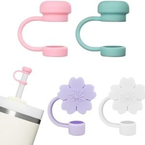 WK IEASON 4pcs Silicone Straw Cover Lids for Stanley Cup 40/30 Oz, Stanley Cup Accessories for Reusable Straws 0.4 in/10 mm Diameter Straw Toppers, Dust-Proof Drinking Straw Tips Protector
